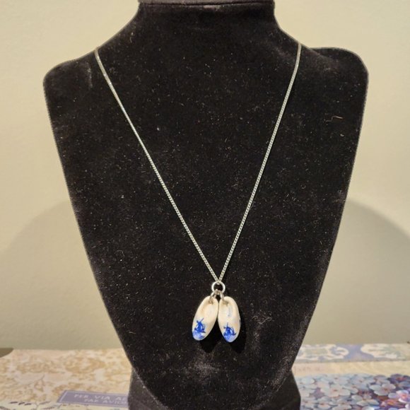 Vintage Blue Delft Porcelain Necklace/Dutch Clogs Pendant - Picture 1 of 6